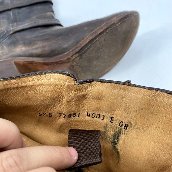 Frye Brown Leather Distressed Buckle heel boots - Picture 6 of 6